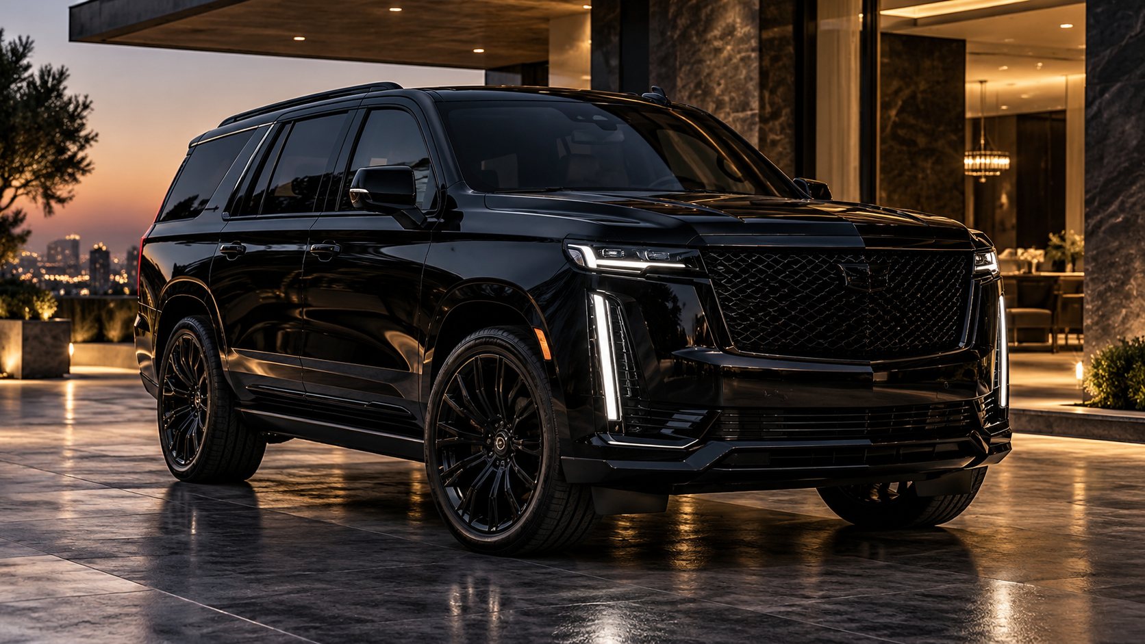 Black luxury Cadillac Escalade with prominent grille